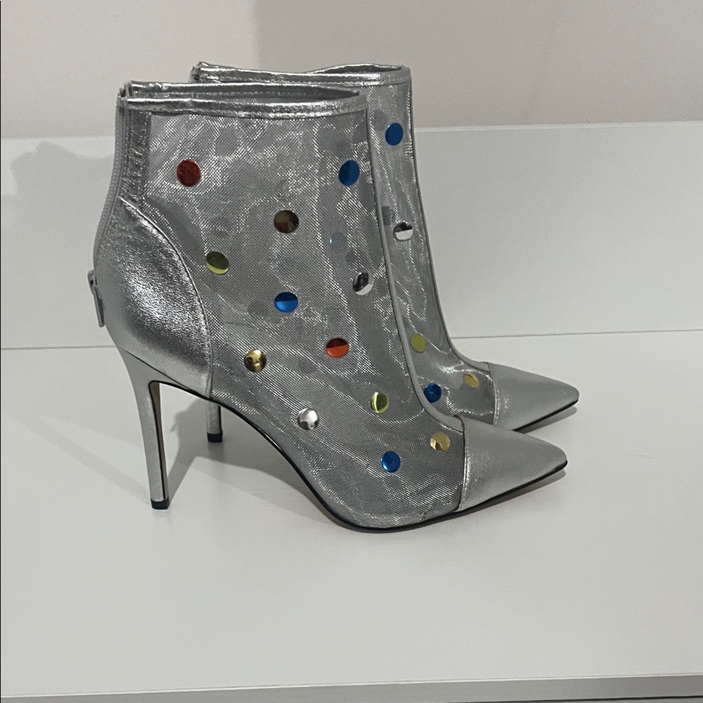 Katy Perry Collections Silver Heeled Boots with Multicolor Accents